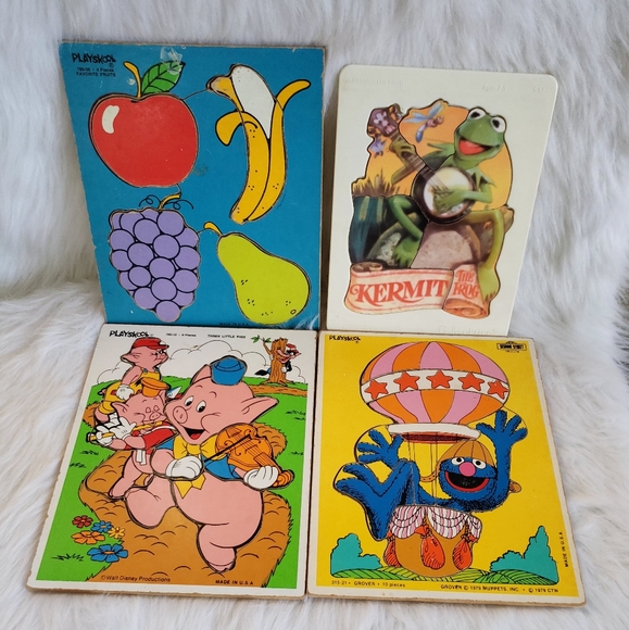 6 Large 80s vintage wooden puzzles Numbers Sesame Street Kermit & More - Picture 4 of 11